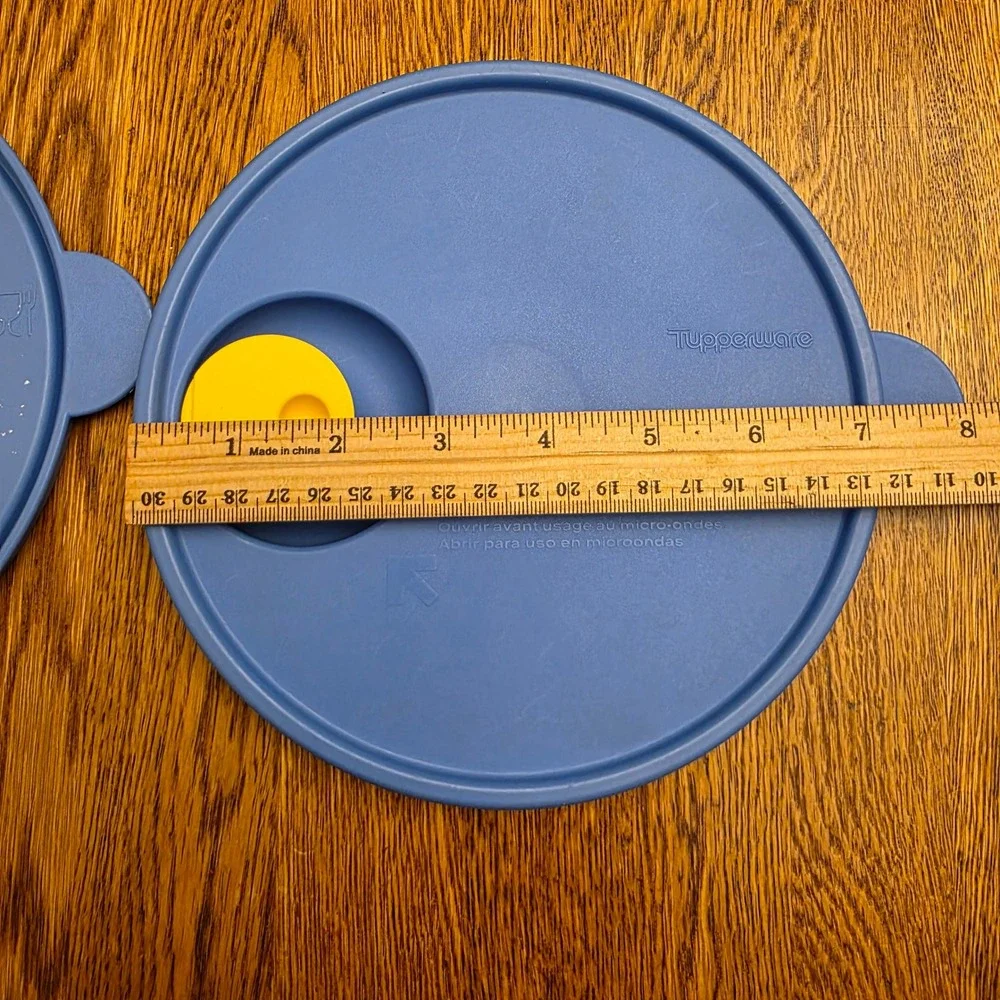 Tupperware Rock N Serve Blue‎ Yellow Microwave Vented Lids Round 7 Inch 5240A